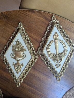 Homco MCM 1971 Gold Diamond Wall Plaques